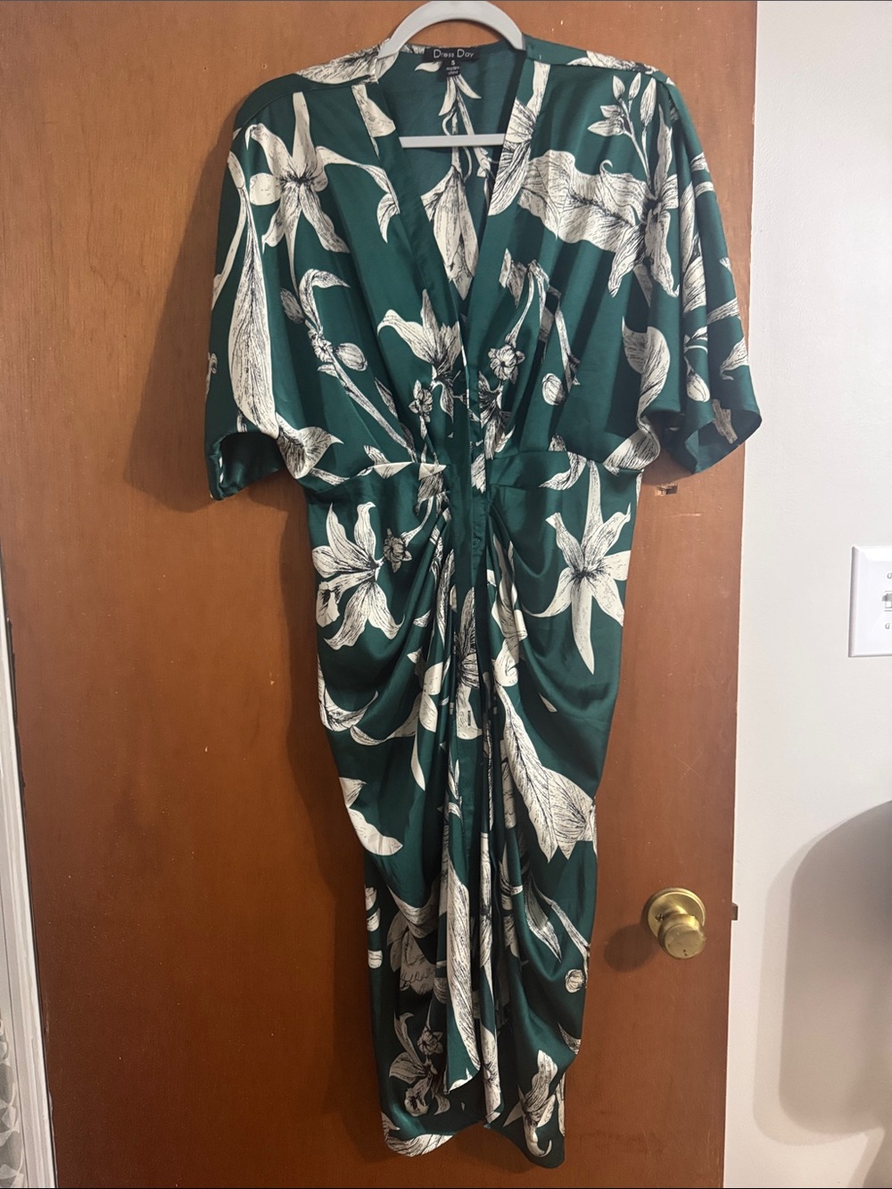 Dress Day Dark Green Floral Maxi Dress with Cream Print